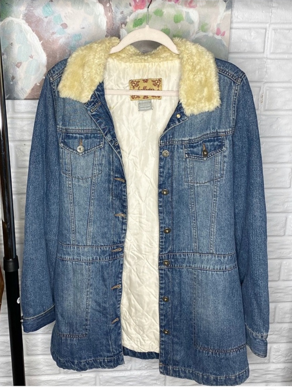 Hollister Y2K Faux Fur Collar Jean Jacket size L